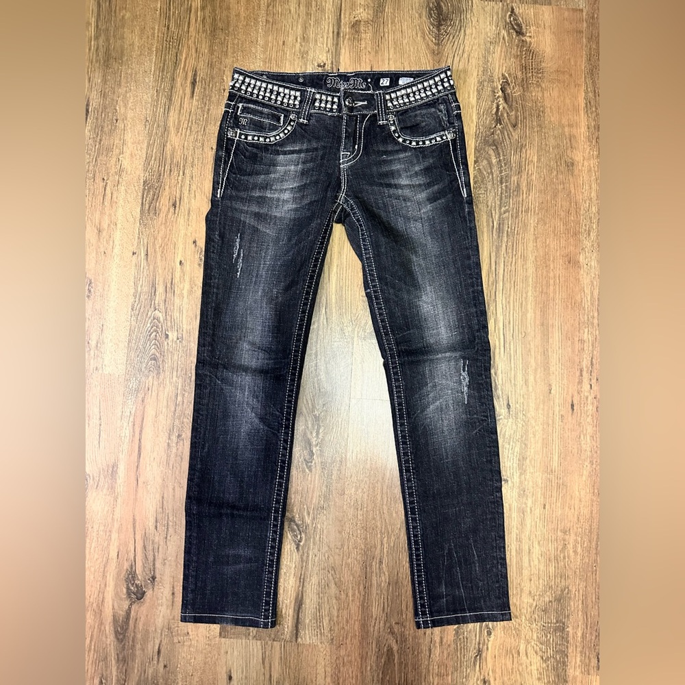 Miss Me Low Rise Black Studded Skinny Jeans Size 27